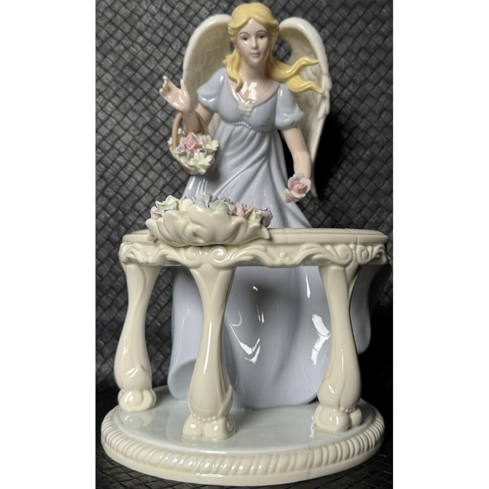 Members Mark Porcelain Angel Placing Flowers On Balustrade Hand Painted 2005 EUC
